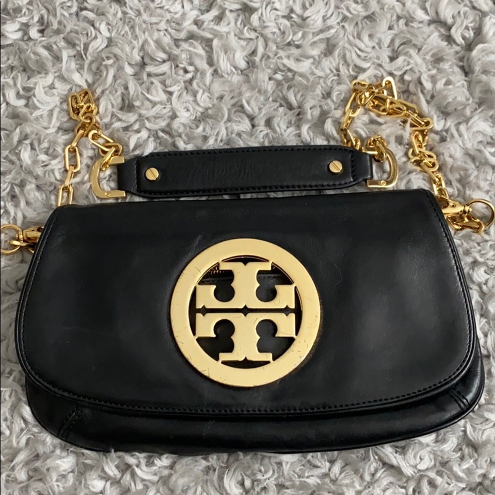 Tory Burch Black Leather Logo Clutch